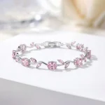Silver Plated Pink Stones Studded Anti Tarnish Tulip Bracelet - Image 3