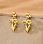 Gold-Plated Stainless Steel Anti Tarnish Infinity Bow Drop Earrings - Image 5