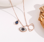 Stainless Steel Rose Gold Plated American Diamond Studded Evil Eye Pendant Necklace - Image 7