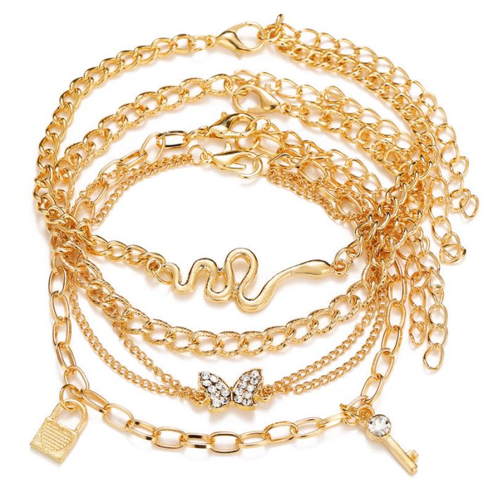 Gold Plated Gold Toned Layered Anklet Cum Bracelet - VAIRAVI