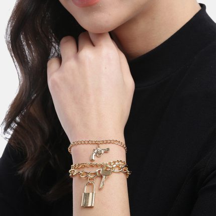 Gold Plated Gold Toned Layered Anklet Cum Bracelet - VAIRAVI