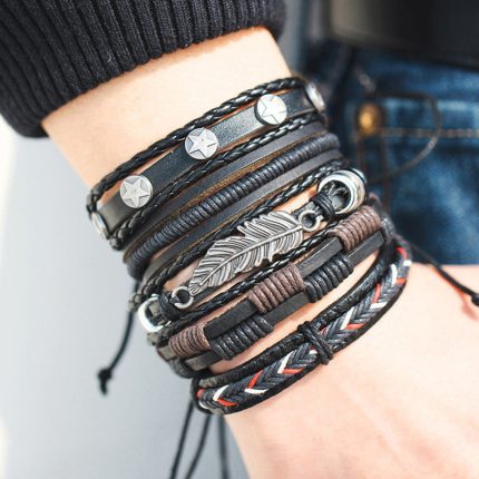 Multi Strand Bracelet for Men (Black) - VAIRAVI