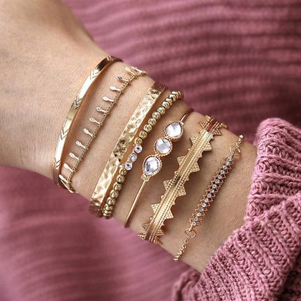Set of 7 Gold Plated Boho Bracelets For Women and Girls - VAIRAVI