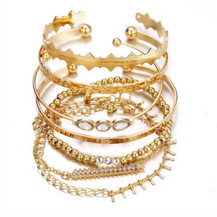 Set of 7 Gold Plated Boho Bracelets For Women and Girls - VAIRAVI