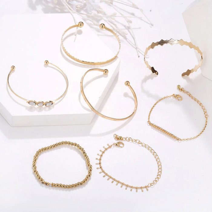 Set of 7 Gold Plated Boho Bracelets For Women and Girls - VAIRAVI