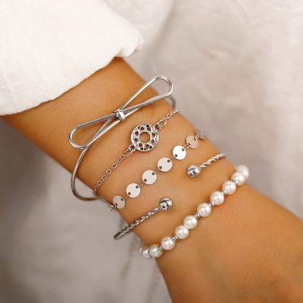 Set of 5 Silver Plated Boho Bracelets - VAIRAVI
