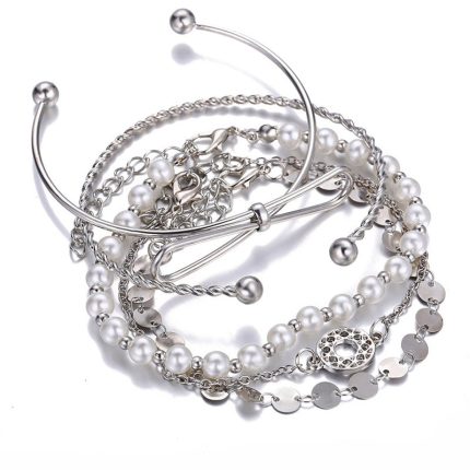 Set of 5 Silver Plated Boho Bracelets - VAIRAVI