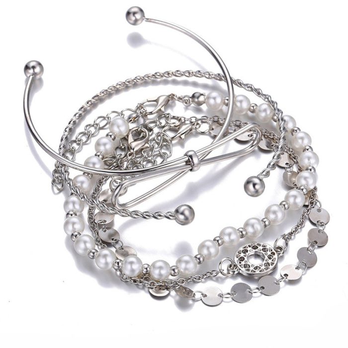 Set of 5 Silver Plated Boho Bracelets - VAIRAVI
