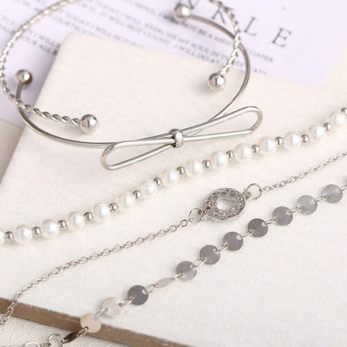Set of 5 Silver Plated Boho Bracelets - VAIRAVI