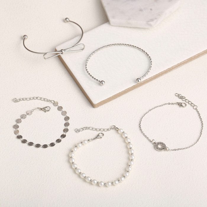 Set of 5 Silver Plated Boho Bracelets - VAIRAVI