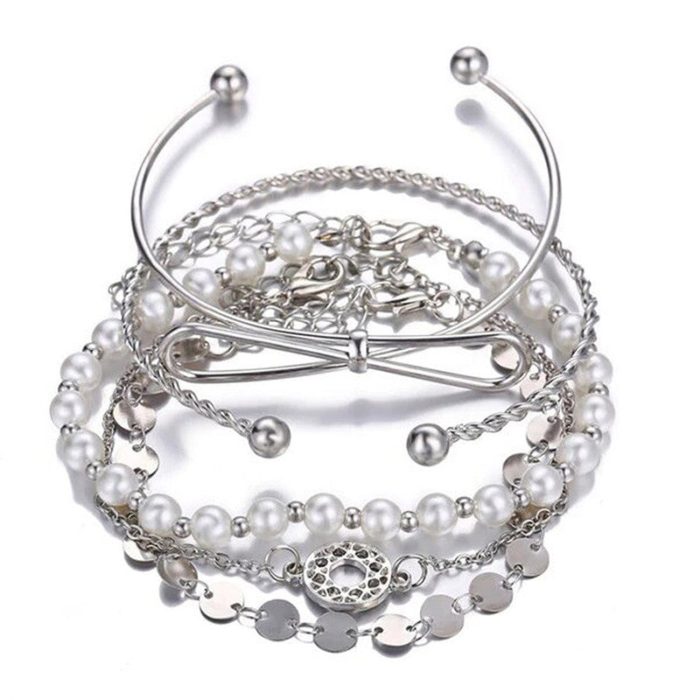 Set of 5 Silver Plated Boho Bracelets - VAIRAVI
