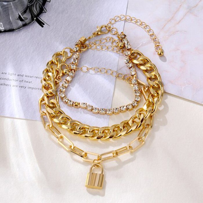 Sparkling Gold Plated Multi Strand Bracelet For Women - VAIRAVI