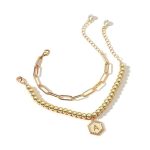 Gold Plated Alphabetical A Bracelet Set of 2 For Women - VAIRAVI
