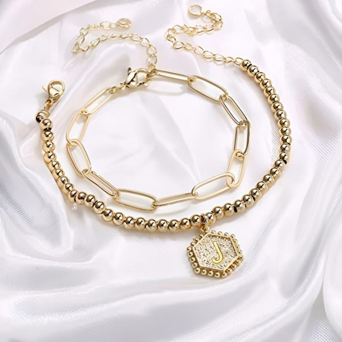 Gold Plated Alphabetical A Bracelet Set of 2 For Women - VAIRAVI
