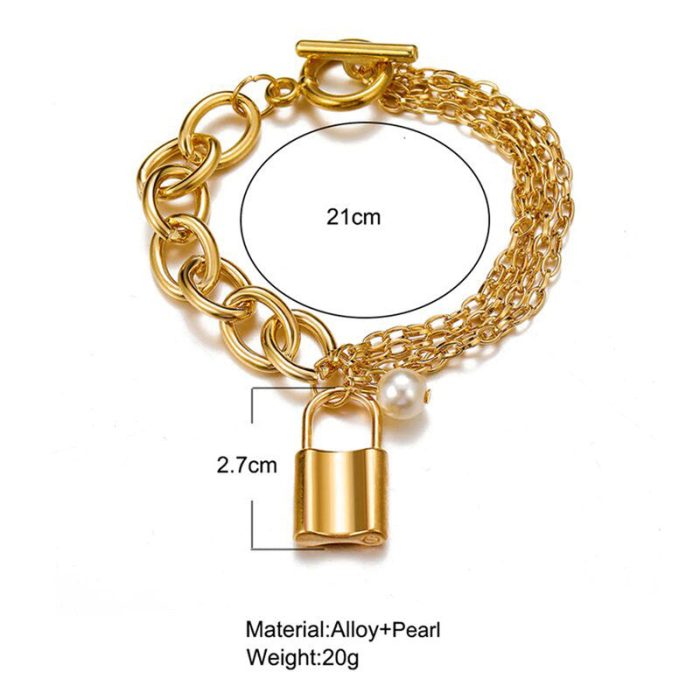 Gold-Toned Gold Plated Bracelet With A Lock - VAIRAVI