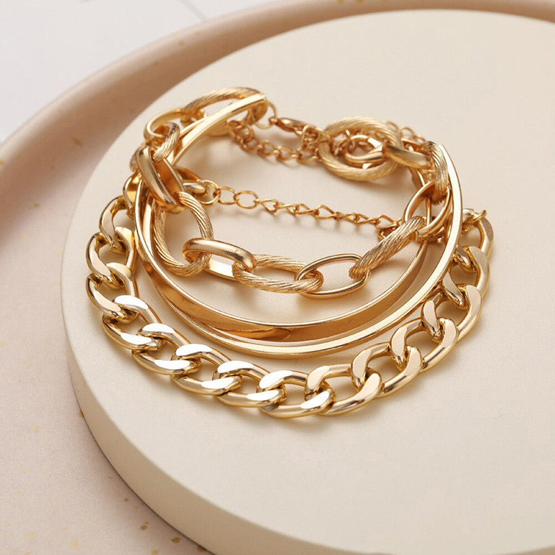 Gold-Toned Gold Plated Set of 4 Stackable Bracelets - VAIRAVI Gold-Toned Gold Plated Set of 4 Stackable Bracelets - VAIRAVI