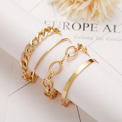 Gold-Toned Gold Plated Set of 4 Stackable Bracelets - VAIRAVI