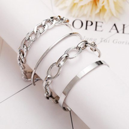 Silver Plated Cuff Bracelets (Set of 4) - VAIRAVI