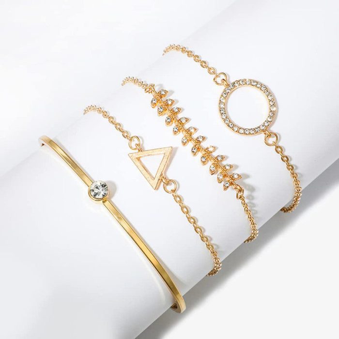 Gold Toned Gold Plated Contemporary Stackable Bracelet (Pack of 4) - VAIRAVI