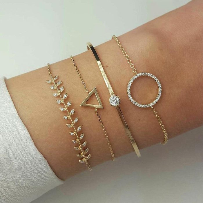 Gold Toned Gold Plated Contemporary Stackable Bracelet (Pack of 4) - VAIRAVI