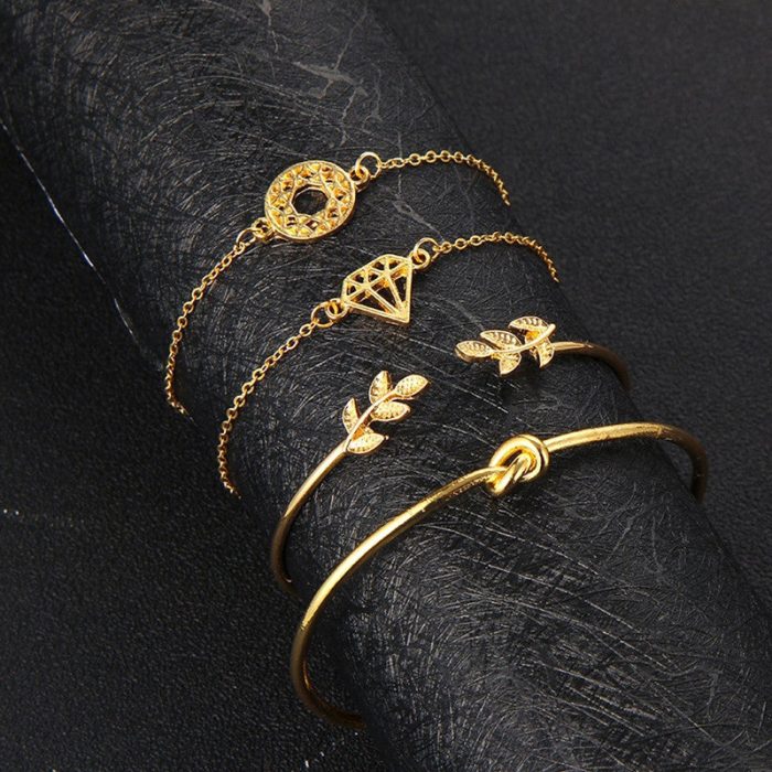 Gold-Toned Gold Plated Contemporary Stackable Bracelet (Pack of 4) - VAIRAVI