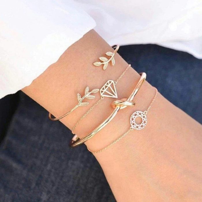 Gold-Toned Gold Plated Contemporary Stackable Bracelet (Pack of 4) - VAIRAVI