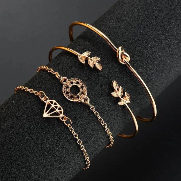 Gold-Toned Gold Plated Contemporary Stackable Bracelet (Pack of 4) - VAIRAVI