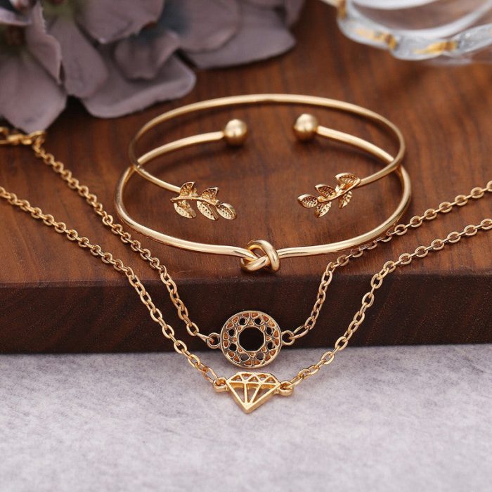 Gold-Toned Gold Plated Contemporary Stackable Bracelet (Pack of 4) - VAIRAVI
