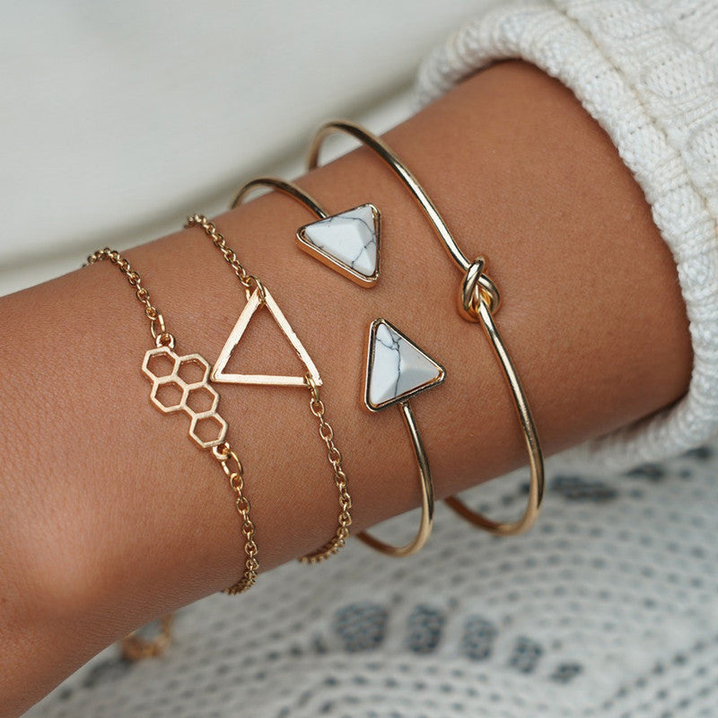 Gold Plated Toned Contemporary Stackable Korean Bracelet (Pack of 4) - VAIRAVI Gold Plated Toned Contemporary Stackable Korean Bracelet (Pack of 4) - VAIRAVI