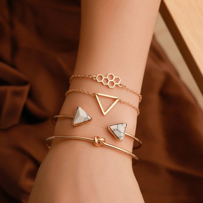 Gold Plated Toned Contemporary Stackable Korean Bracelet (Pack of 4) - VAIRAVI