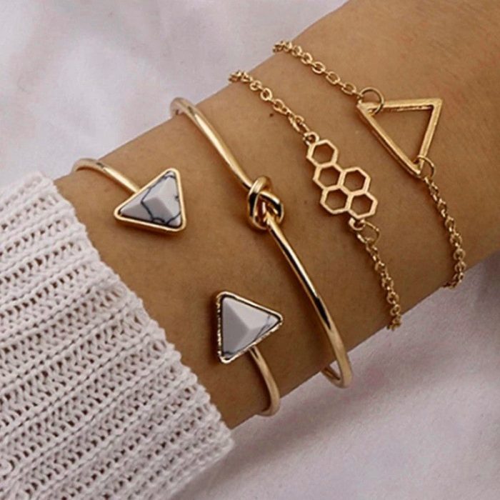Gold Plated Toned Contemporary Stackable Korean Bracelet (Pack of 4) - VAIRAVI