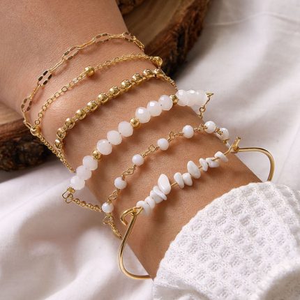 Gold Plated Contemporary Stackable Korean Bracelet (Pack of 6) - VAIRAVI