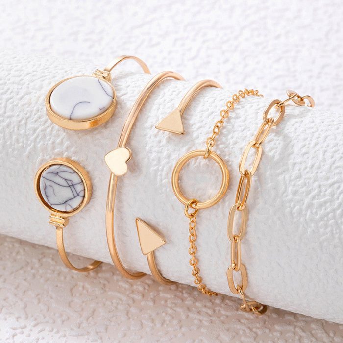 Gold Plated Gold Toned Contemporary Stackable Korean Bracelet (Pack of 5) - VAIRAVI