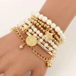 Gold Plated Pearl Studded Multistrand Korean Bracelet (Pack of 6) - VAIRAVI