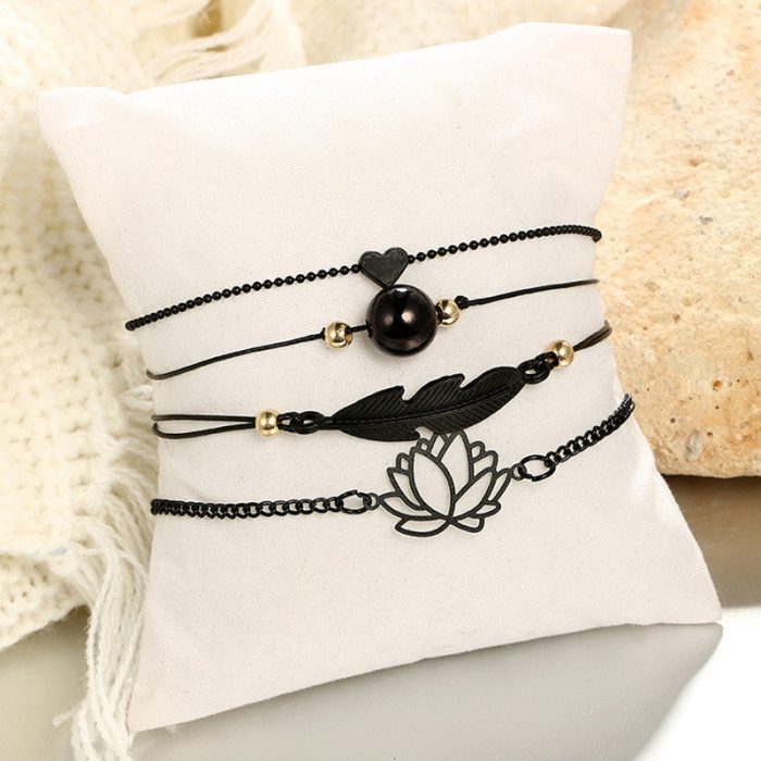 Black Silver Toned Contemporary Bracelet (Pack of 4) - VAIRAVI