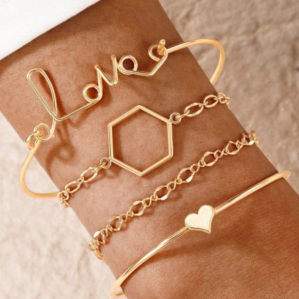Gold-Toned and Gold-Plated Contemporary Stackable Bracelet (Pack of 4) - VAIRAVI