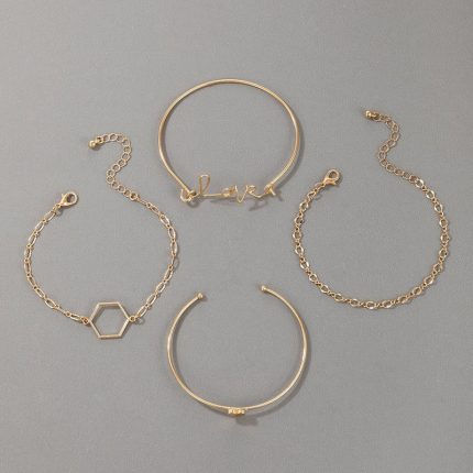 Gold-Toned and Gold-Plated Contemporary Stackable Bracelet (Pack of 4) - VAIRAVI