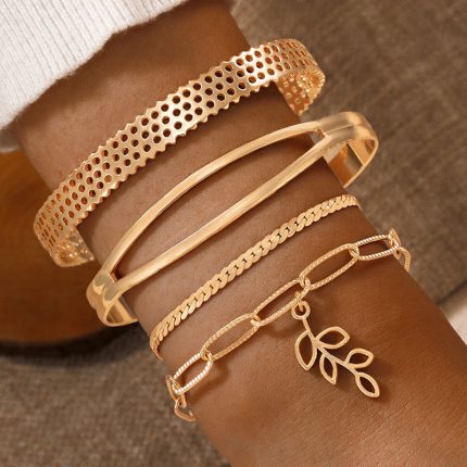 Gold-Toned and Gold Plated Contemporary Stackable Bracelet (Pack of 4) - VAIRAVI