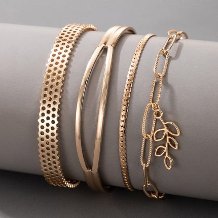 Gold-Toned and Gold Plated Contemporary Stackable Bracelet (Pack of 4) - VAIRAVI