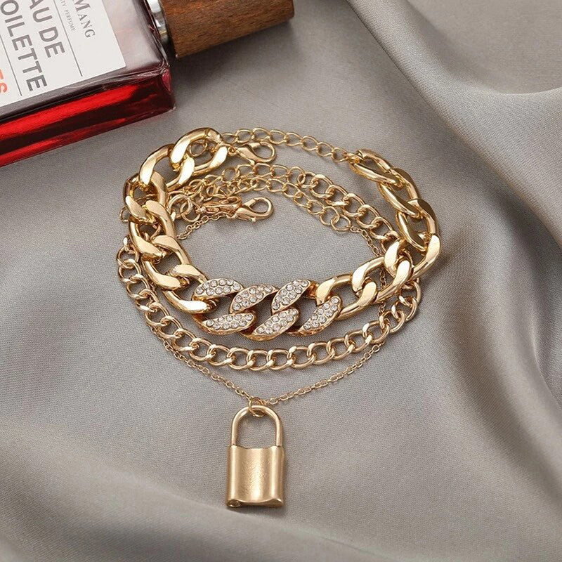Gold Plated Stone Studded Lock inspired Multi-strand Bracelet For Women and Girls - VAIRAVI Gold Plated Stone Studded Lock inspired Multi-strand Bracelet For Women and Girls - VAIRAVI