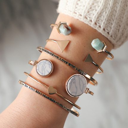 Gold Plated Contemporary Stackable Korean Bracelet with Quotes (Pack of 6) - VAIRAVI