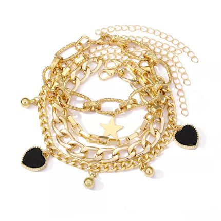 Gold Plated Heart-Star Contemporary Bracelet (Pack of 4) - VAIRAVI
