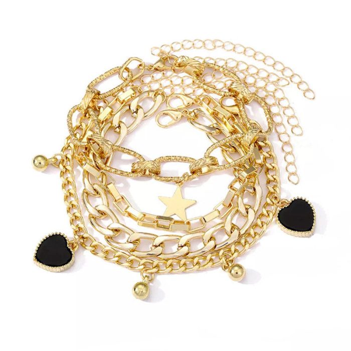 Gold Plated Heart-Star Contemporary Bracelet (Pack of 4) - VAIRAVI