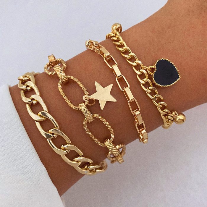 Gold Plated Heart-Star Contemporary Bracelet (Pack of 4) - VAIRAVI