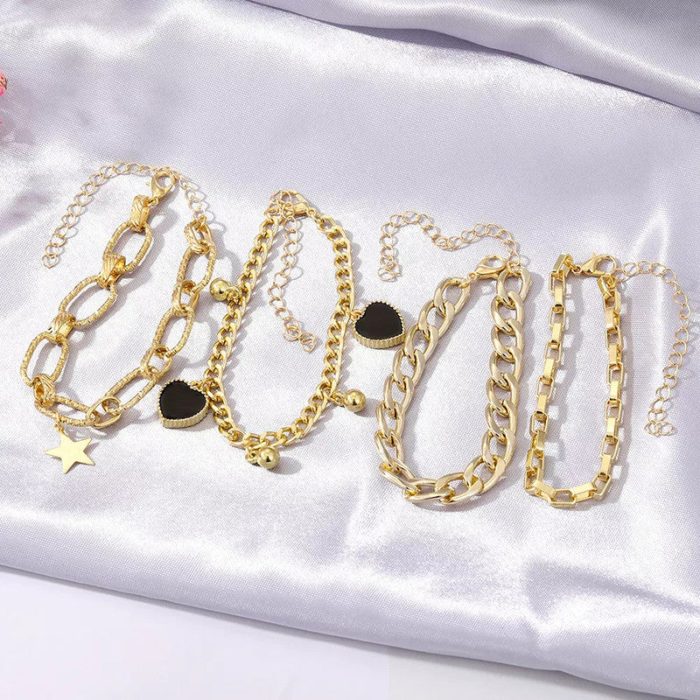Gold Plated Heart-Star Contemporary Bracelet (Pack of 4) - VAIRAVI