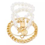 Gold Plated Pearl Studded Contemporary Set of 4 Stackable Korean Bracelet Set For Women and Girls - VAIRAVI