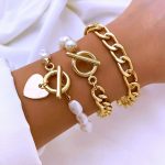 Gold Plated Set of 3 Heart inspired Contemporary Bracelet Set For Women and Girls - VAIRAVI