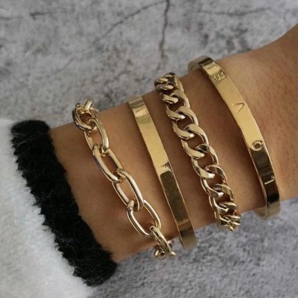 Gold-Toned Gold-Plated Love Contemporary Bracelet (Pack of 4) - VAIRAVI