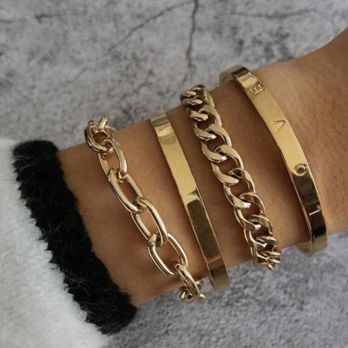 Gold-Toned Gold-Plated Love Contemporary Bracelet (Pack of 4) - VAIRAVI