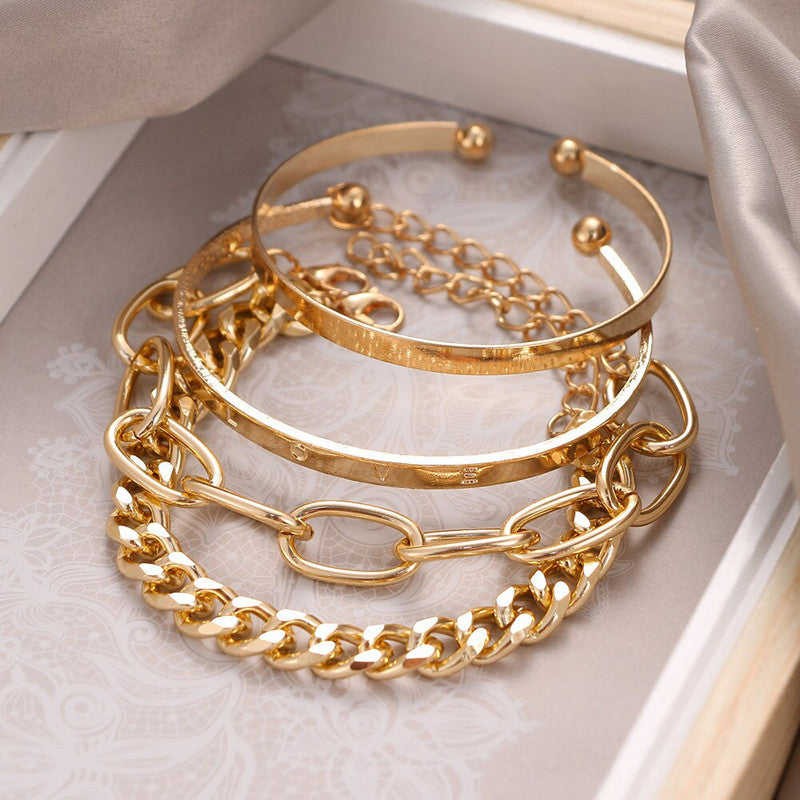 Gold-Toned Gold-Plated Love Contemporary Bracelet (Pack of 4) - VAIRAVI Gold-Toned Gold-Plated Love Contemporary Bracelet (Pack of 4) - VAIRAVI